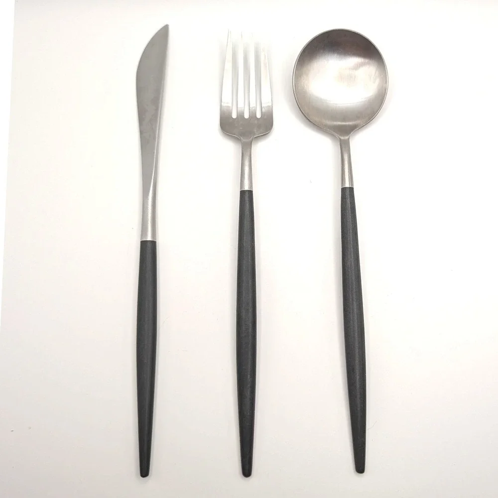 Cutipol GOA Black Silver Flatware Set 3pc Modern Portuguese Stainless Cutlery